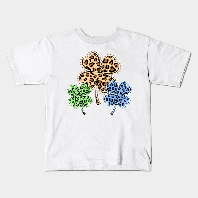 Trio Leopard Shamrock Colorful Kids T-Shirt by lunamoonart